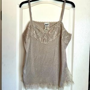 Vocal gold camisole with lace trim